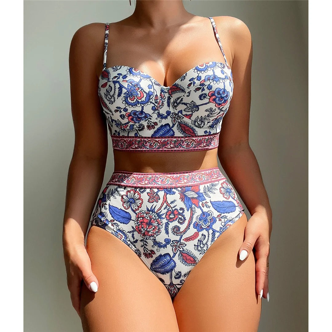 Blue push-up high-waist polyester bikini set - product image 1