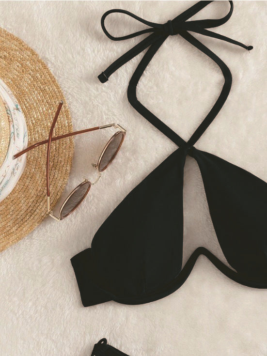 Halter backless polyester and spandex bikini sets - image 2