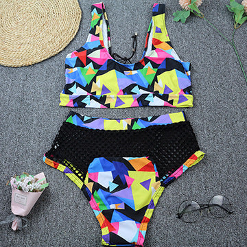 High-waist fishnet polyester intimate bikini set - product image 2