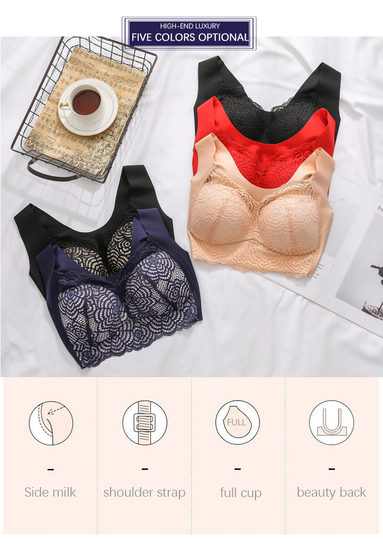 Plus-size seamless embroidered lace and nylon bras - image 2