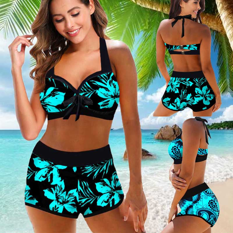 Floral high-waist polyester intimate bikini set - product image 1