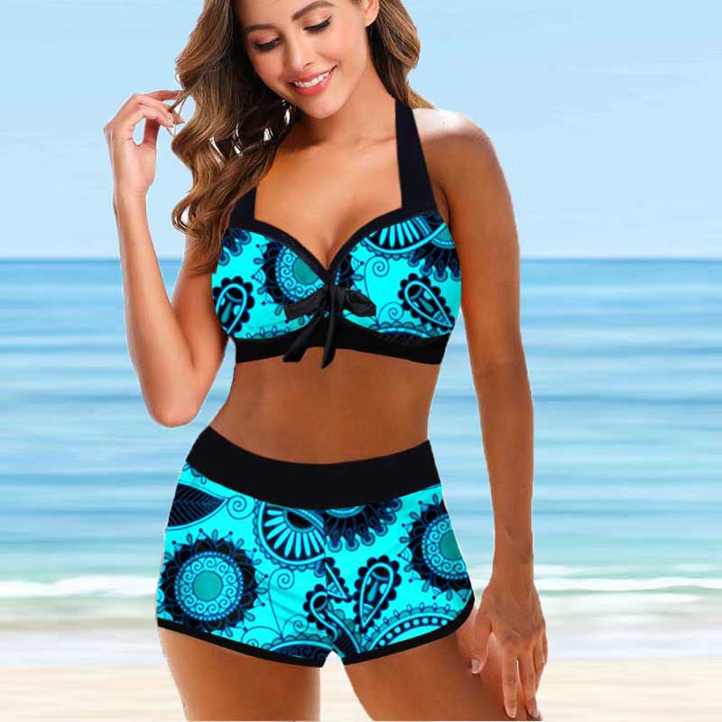 Floral high-waist polyester intimate bikini set - product image 2