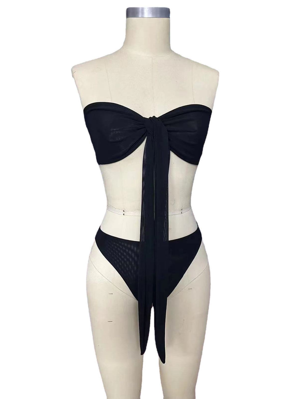 Black breathable polyester intimate bikini set - product image 2