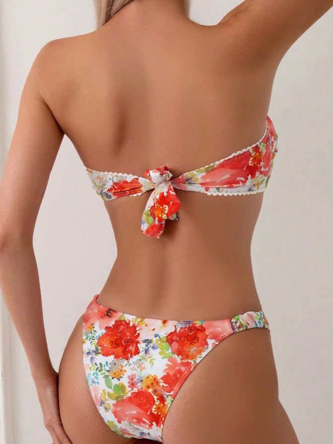 High-waisted backless polyester bikini sets - image 3