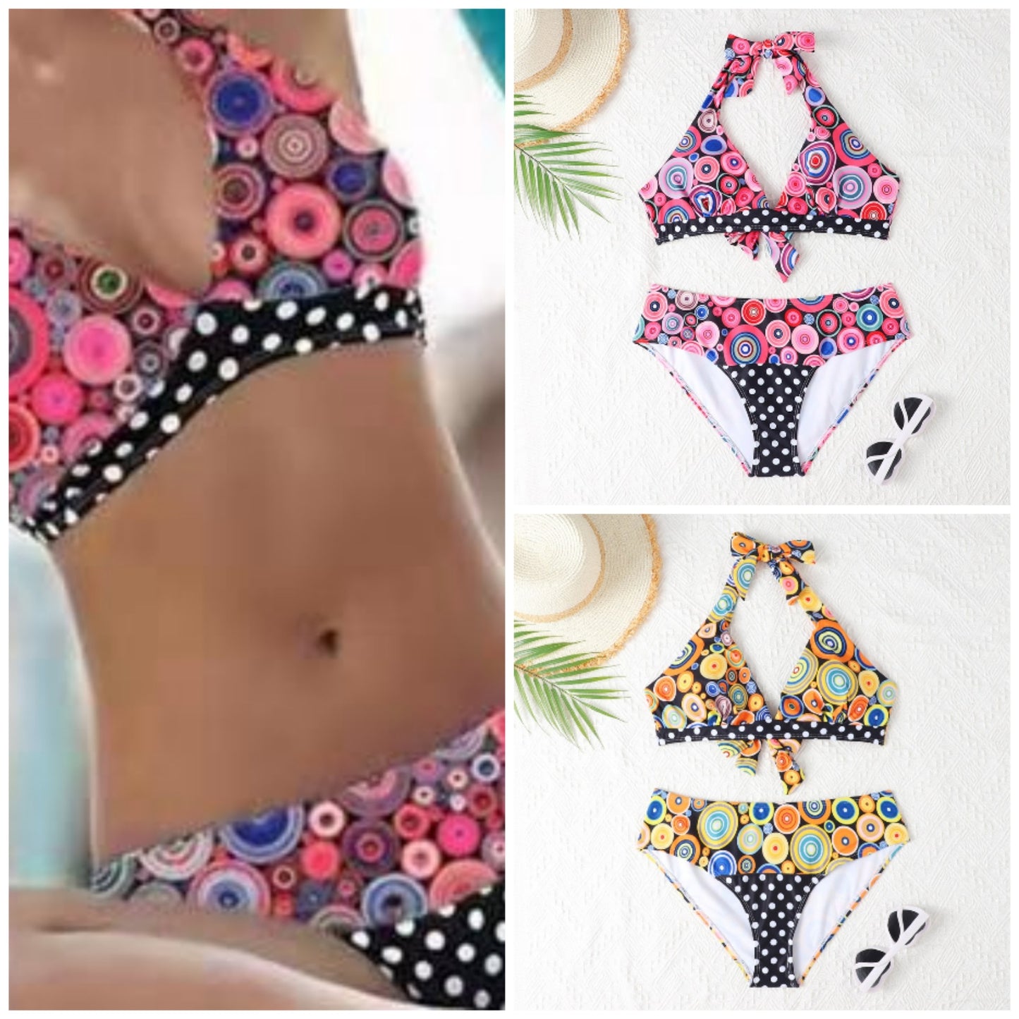 High-waisted floral triangle polyester bikini sets - image 1