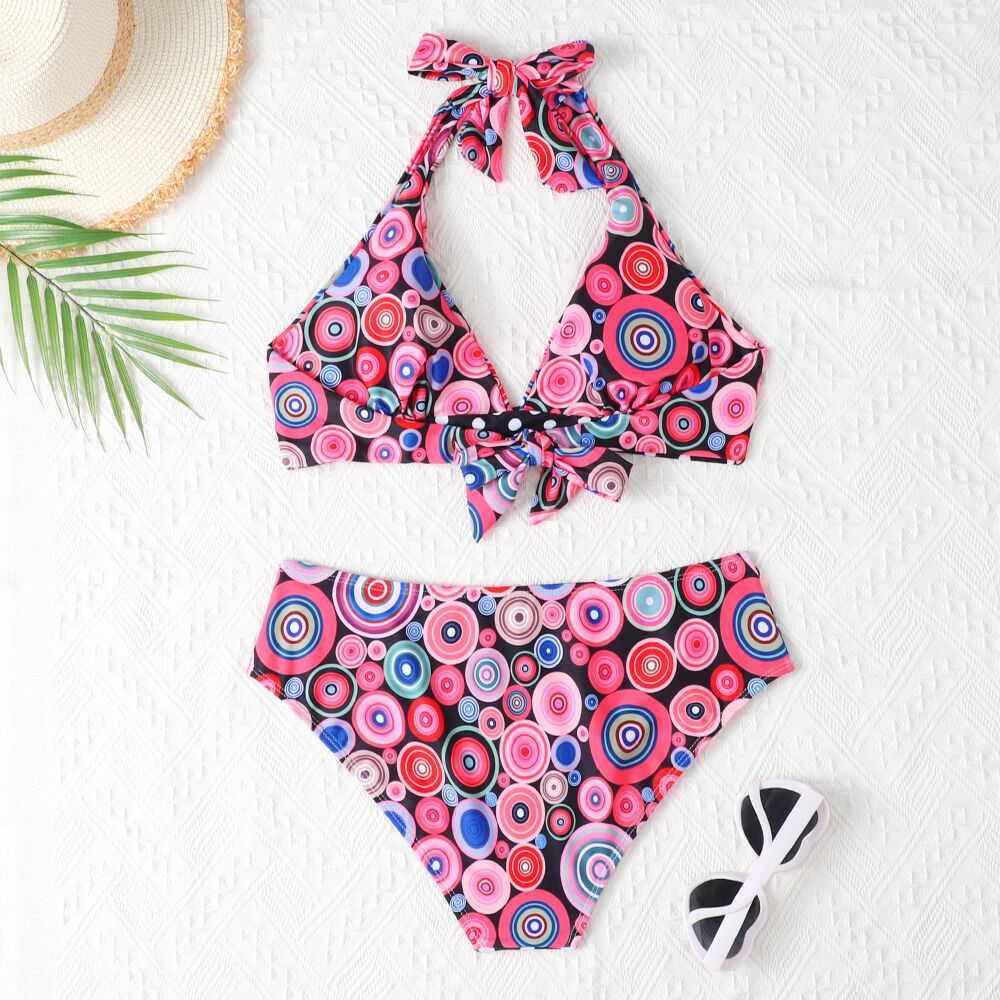 High-waisted floral triangle polyester bikini sets - image 3