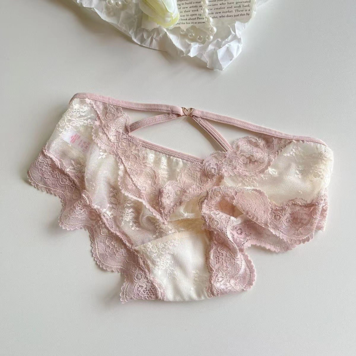 Low-waisted breathable lace and nylon lingerie briefs - image 1