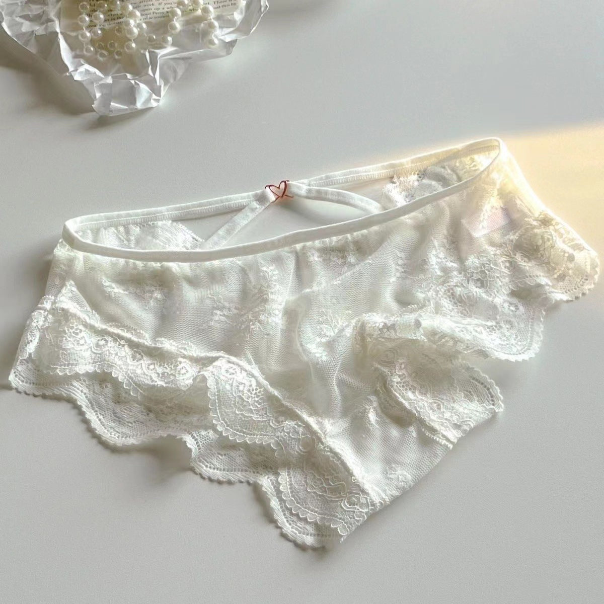 Low-waisted breathable lace and nylon lingerie briefs - image 2