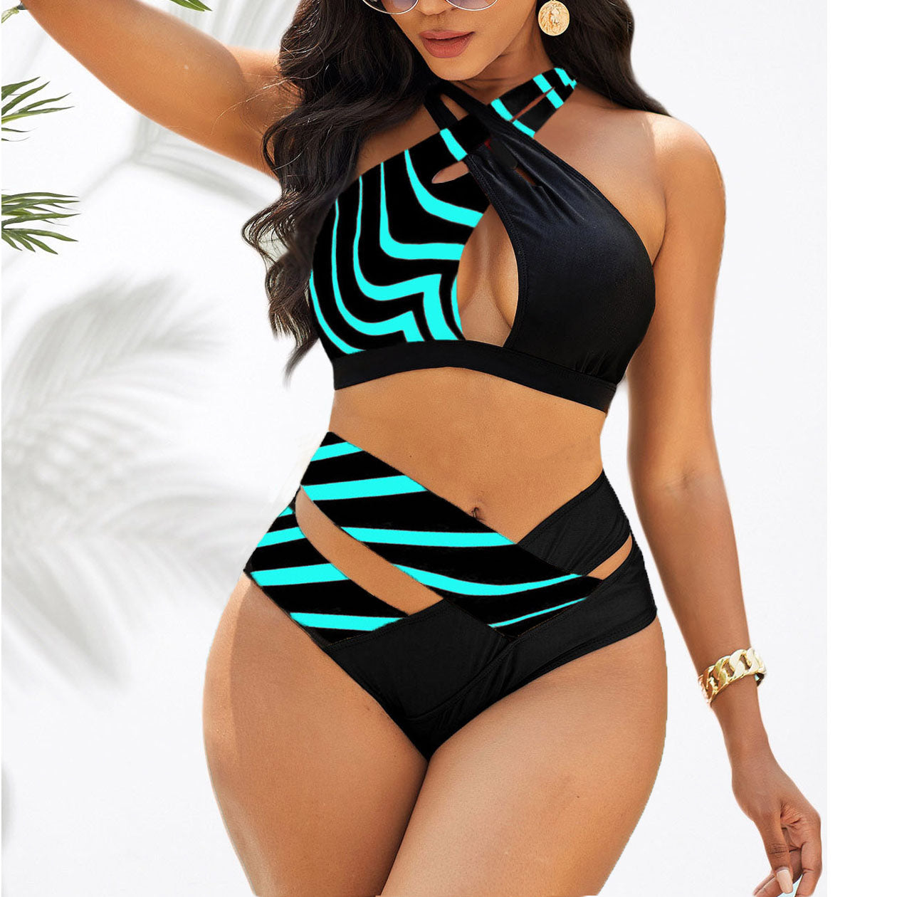 Black leopard nylon intimate bikini sets