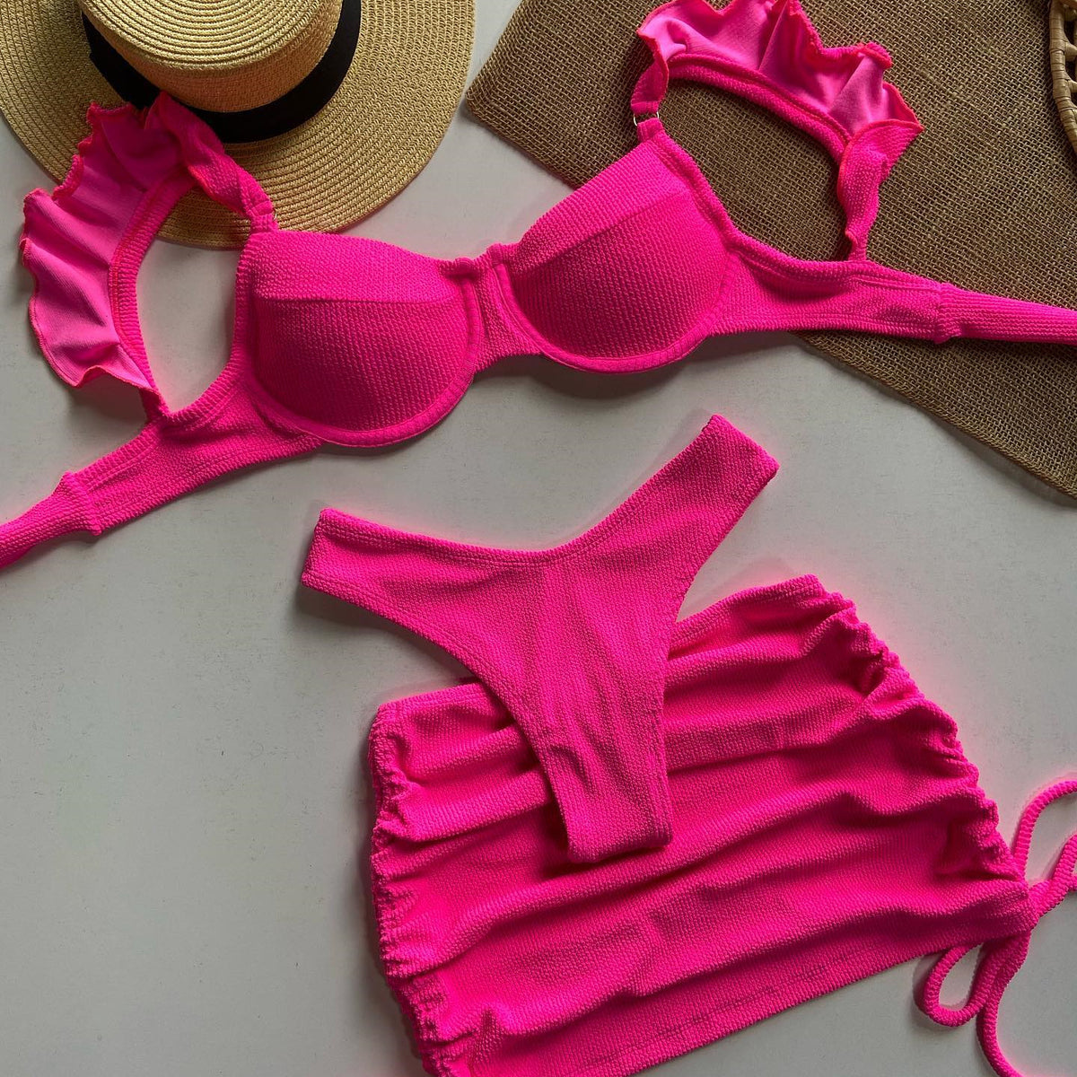 Pink polyester lingerie bikini set - product image 1