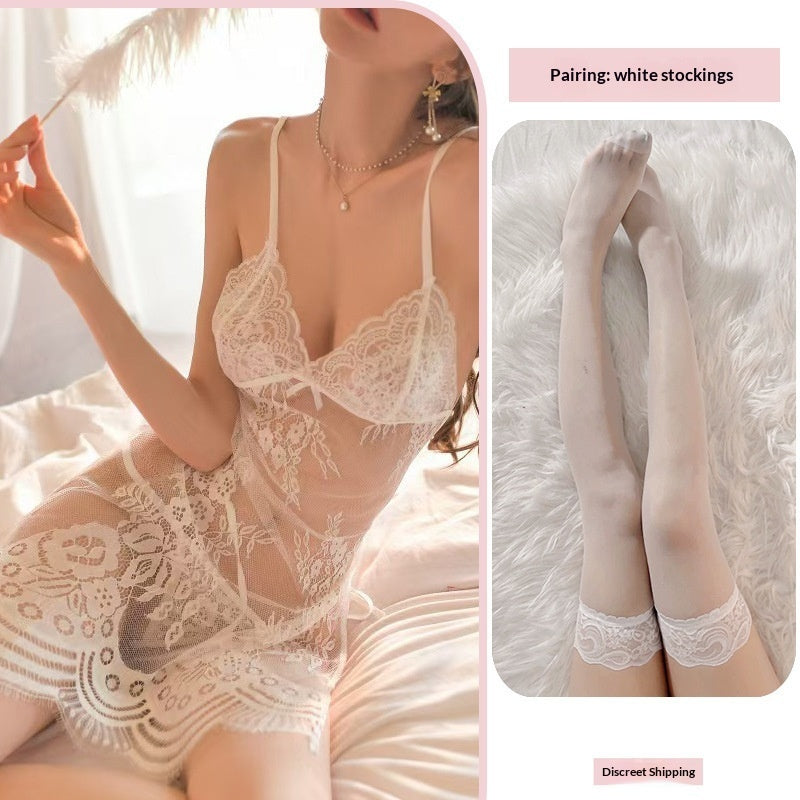Crotchless fishnet sheer lace nightwear sets