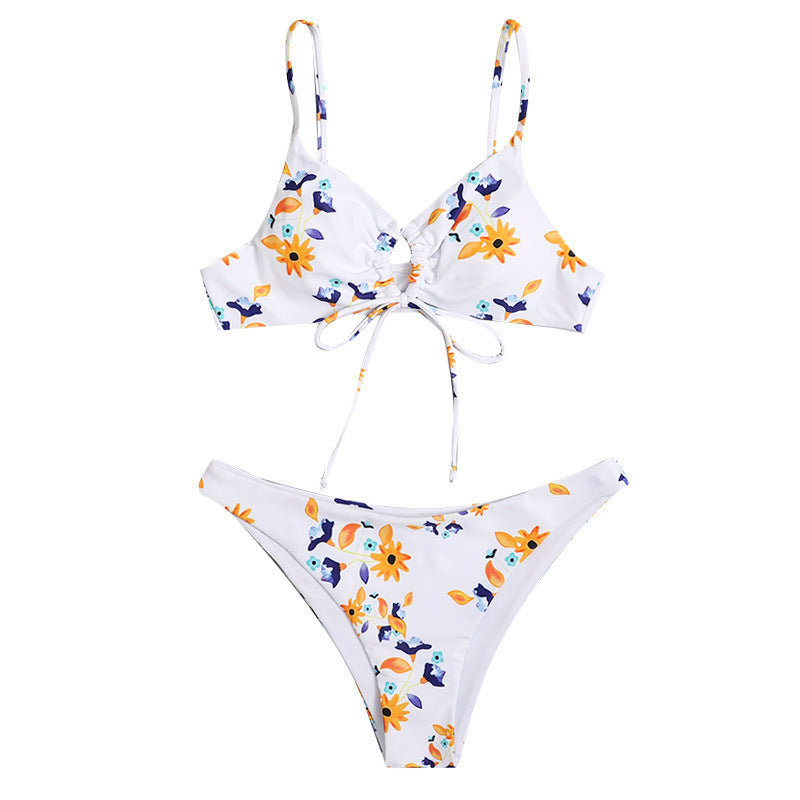 White floral polyester intimate bikini sets - image 3