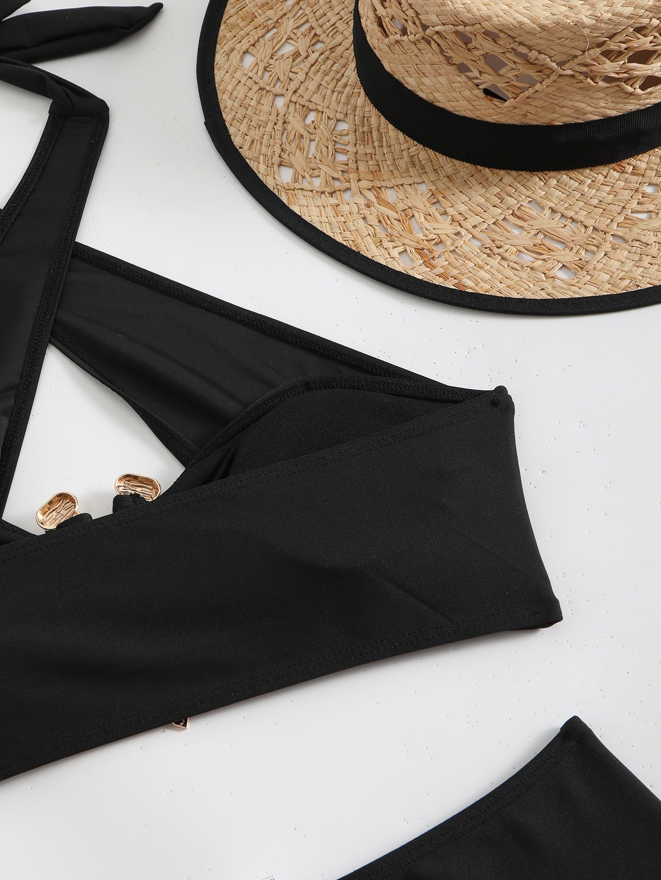 Black high-waist polyester intimate bikini set - product image 1