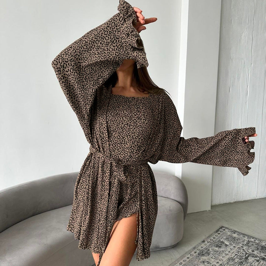 Long-sleeve leopard lingerie nightwear set - product image 1