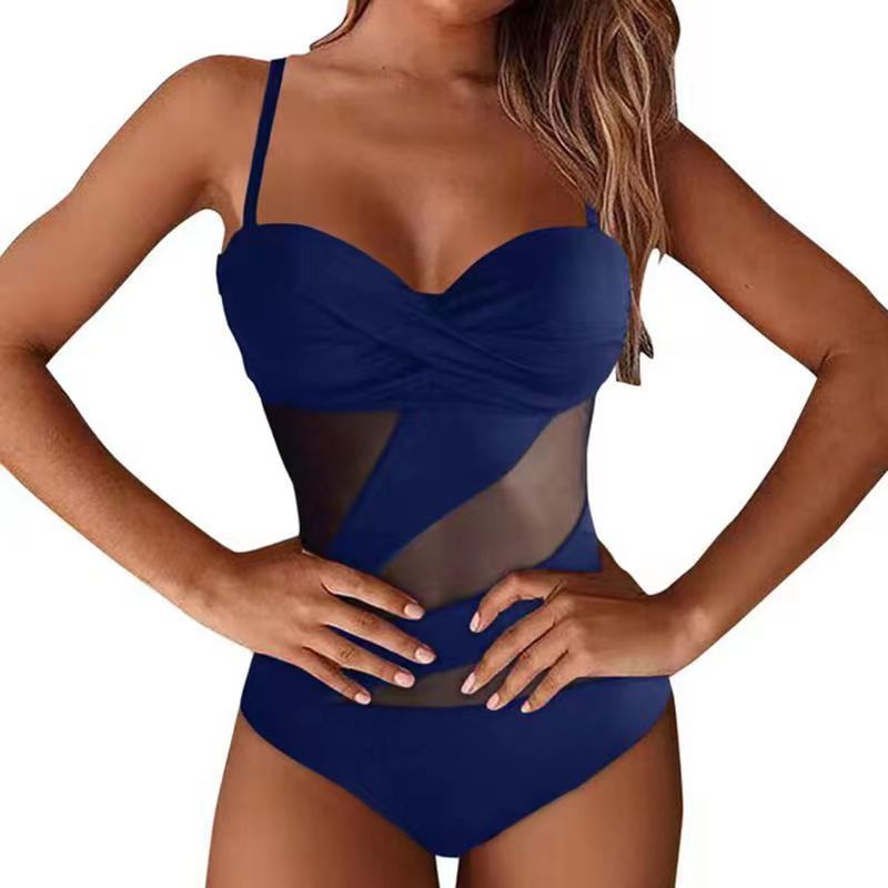 High-waisted cutout mesh and polyester bikini sets
