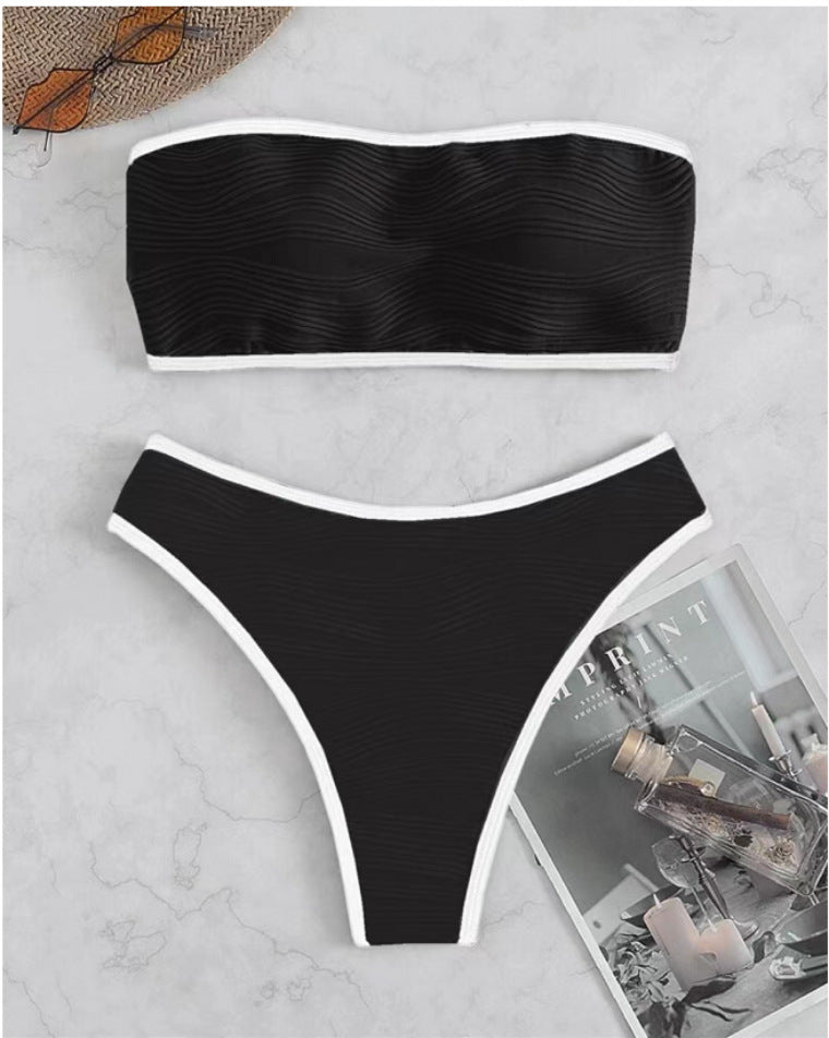 Black high-waist polyester intimate bikini sets