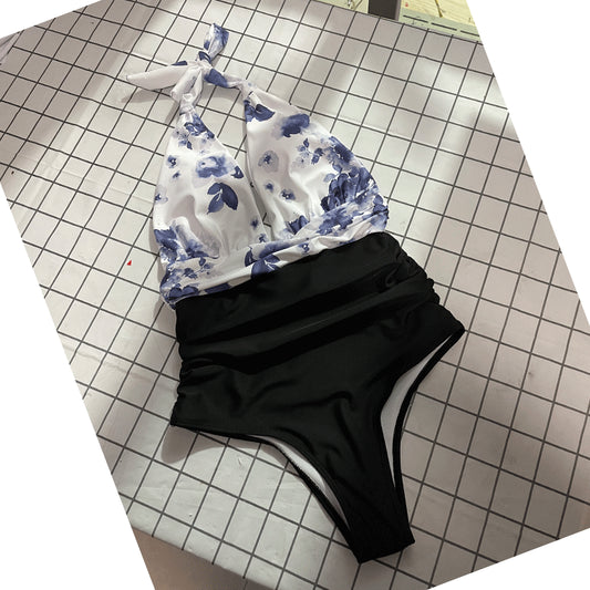 High-waisted backless polyester and spandex bikini sets - image 1