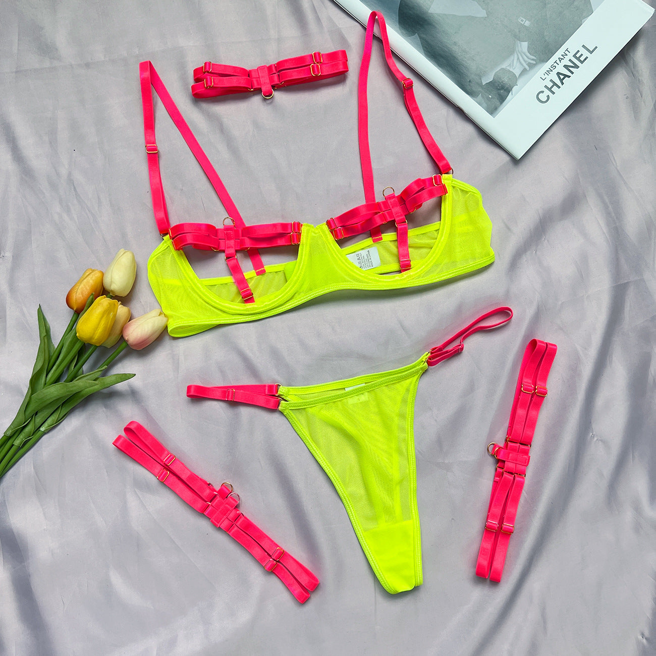 Elegant silk and polyester lingerie sets