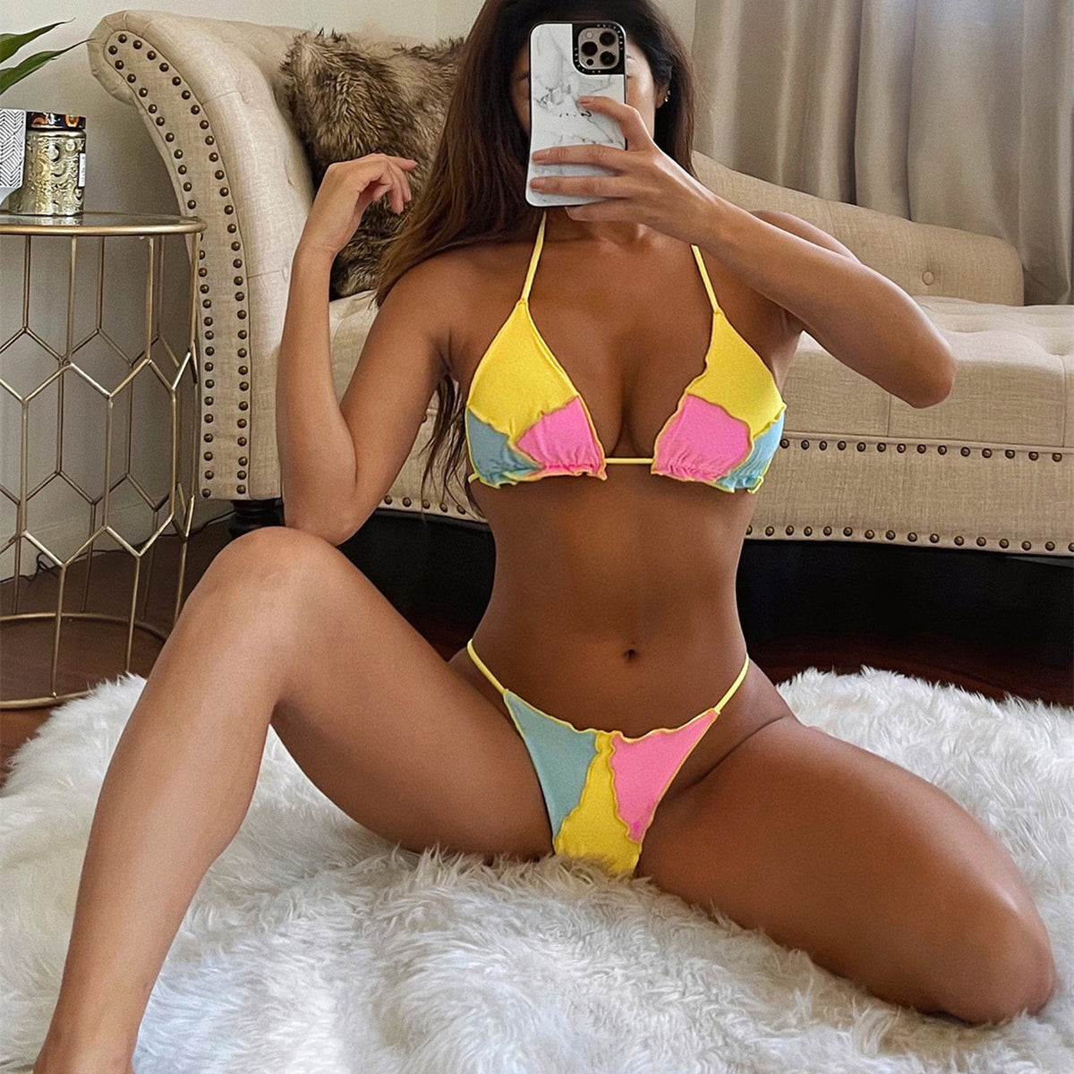 Yellow nylon lingerie bikini set - product image 1