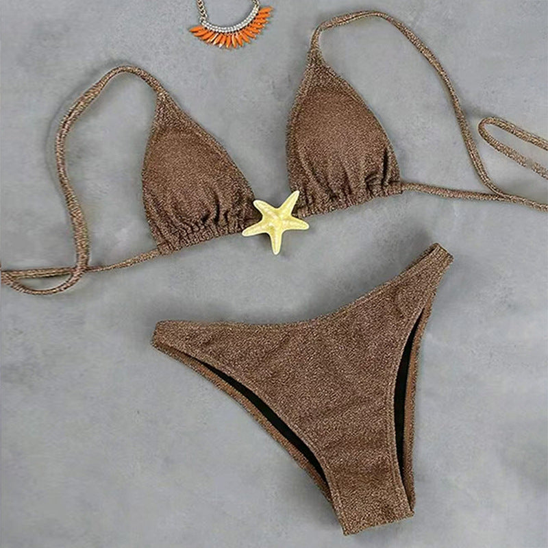 Black backless high-waist polyester bikini set - product image 1