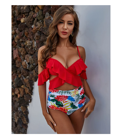 White high-waisted ruffled nylon bikini sets - image 5