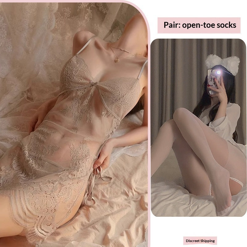 Crotchless fishnet sheer lace nightwear sets