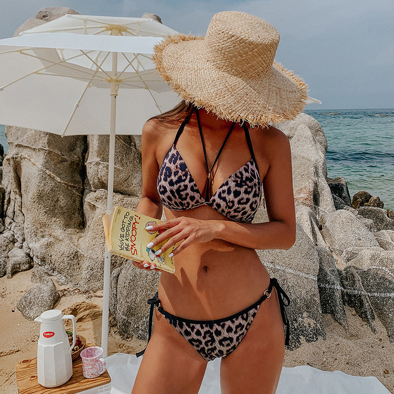 High-waist leopard polyester nylon bikini sets