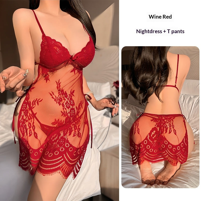 Crotchless fishnet sheer lace nightwear sets