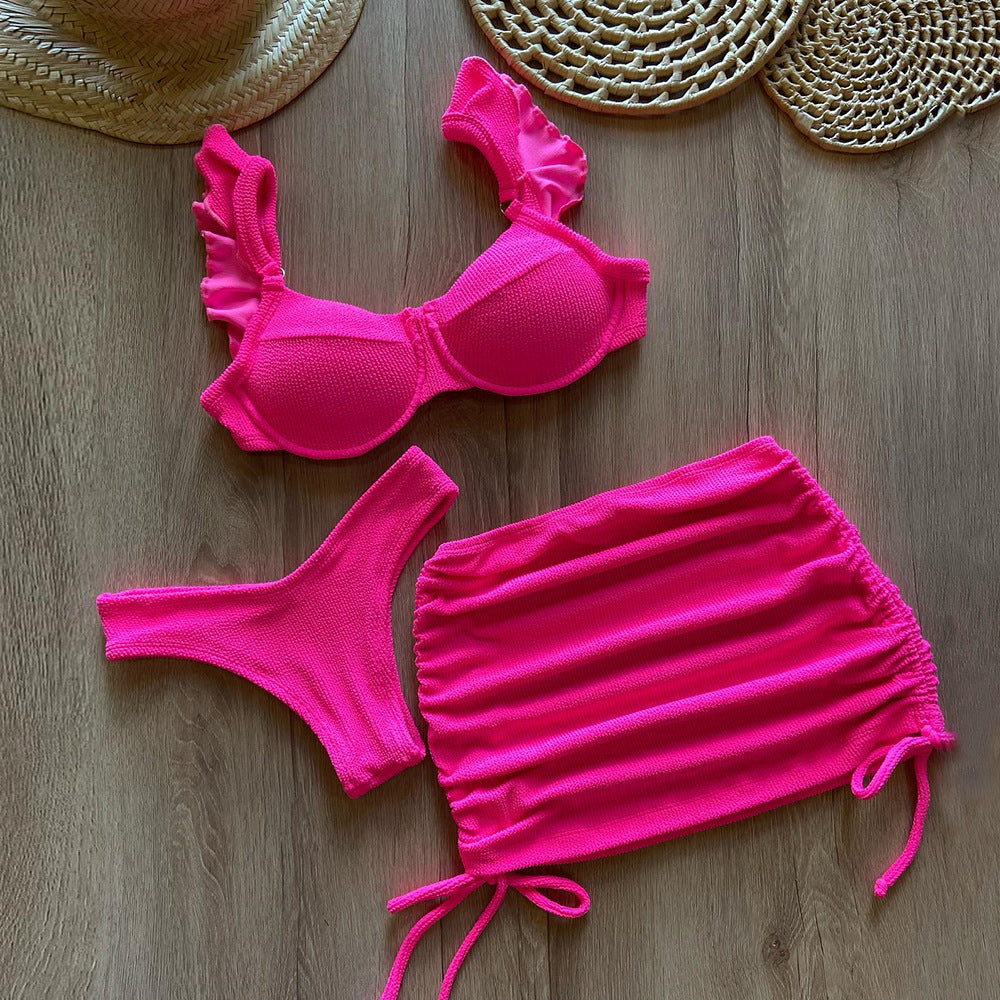 Pink polyester lingerie bikini sets