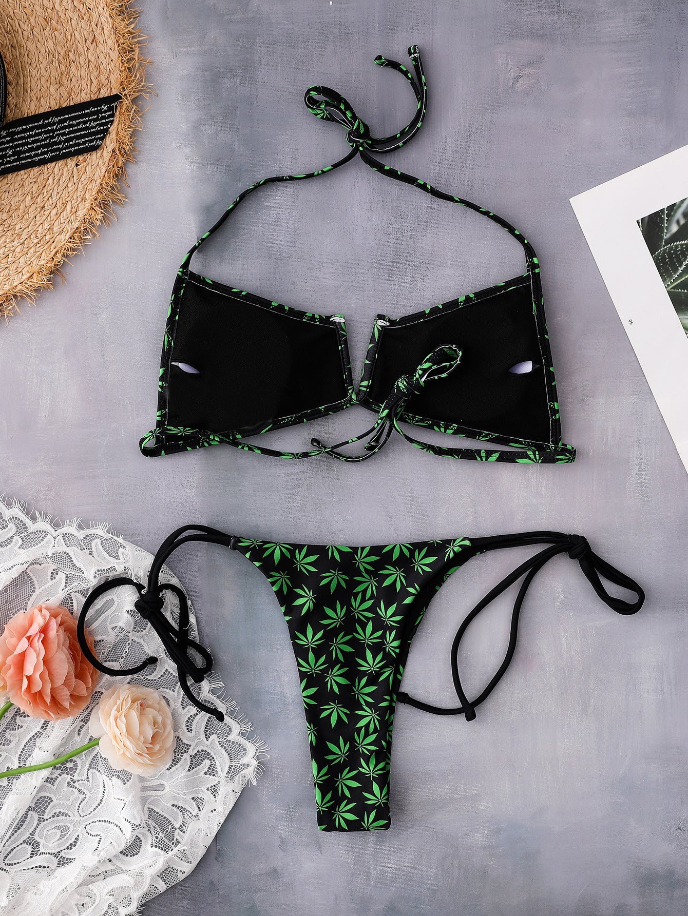Green underwire polyester intimate bikini set - product image 1