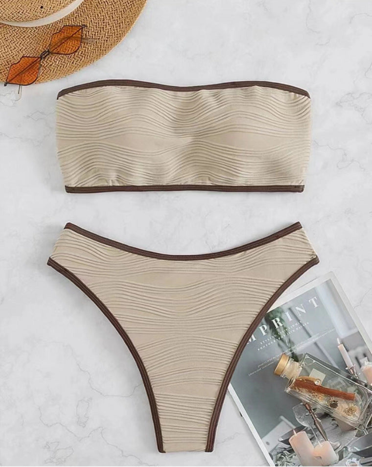 Black high-waist polyester intimate bikini sets