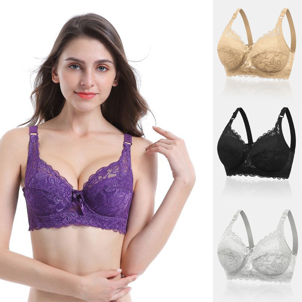 Underwire plus-size floral lace and cotton bras