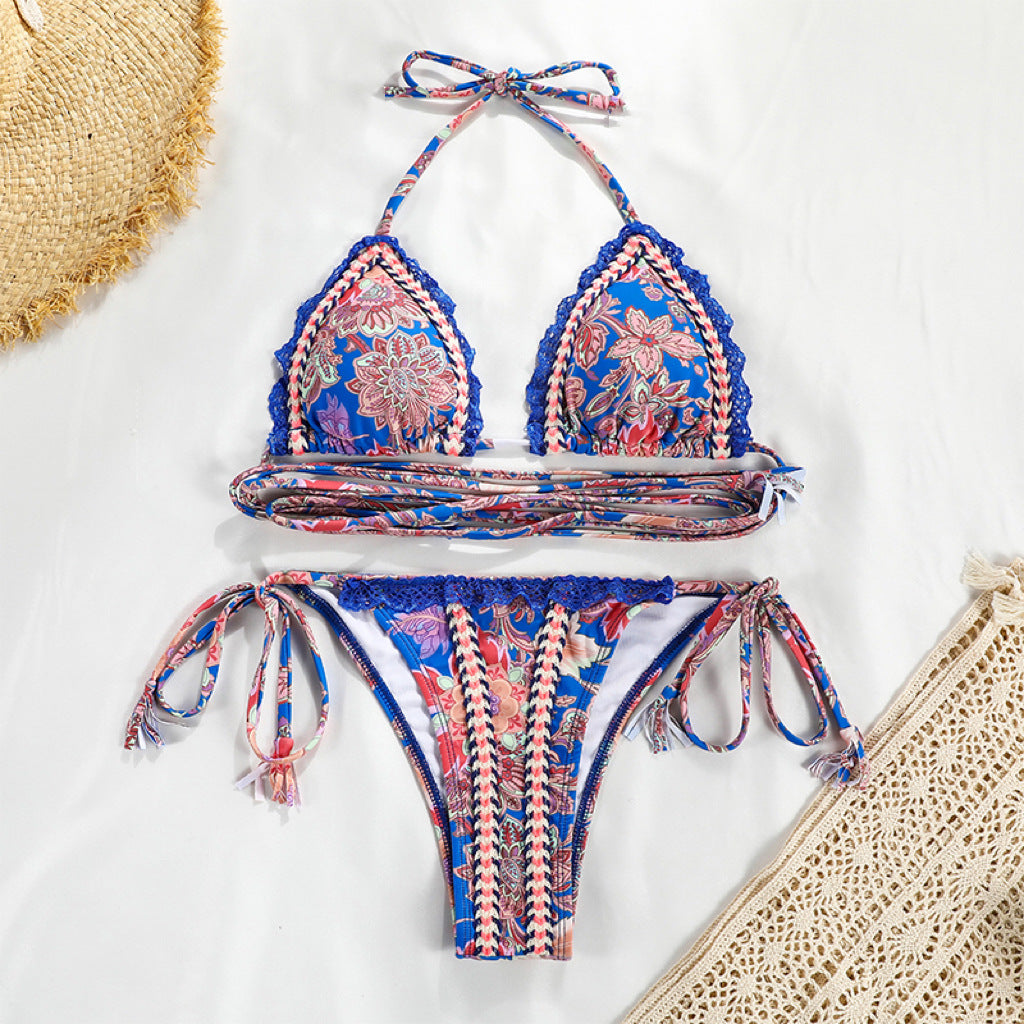 Backless lace and polyester bikini sets