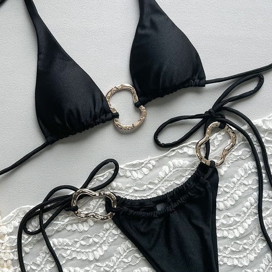 Black nylon lingerie bikini set - product image 1