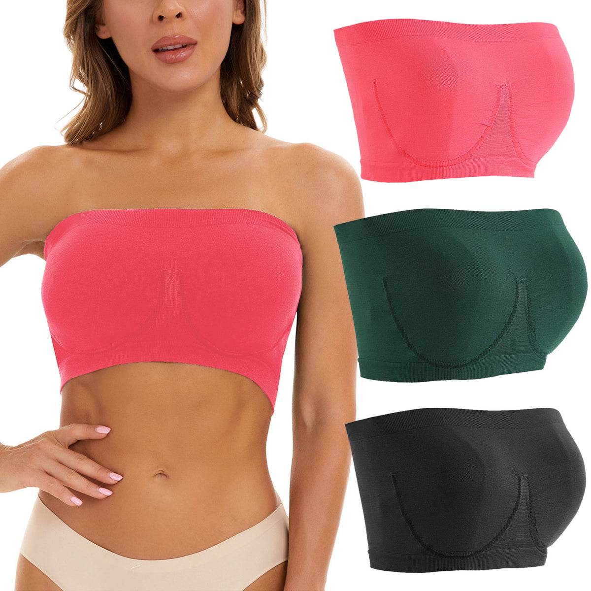 Plus-size strapless nylon and spandex bras