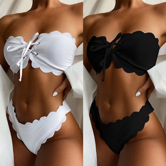 Black backless high-waist polyester bikini set - product image 1