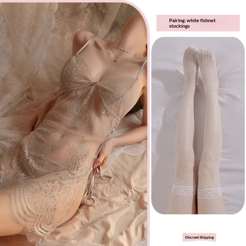 Crotchless fishnet sheer lace nightwear sets