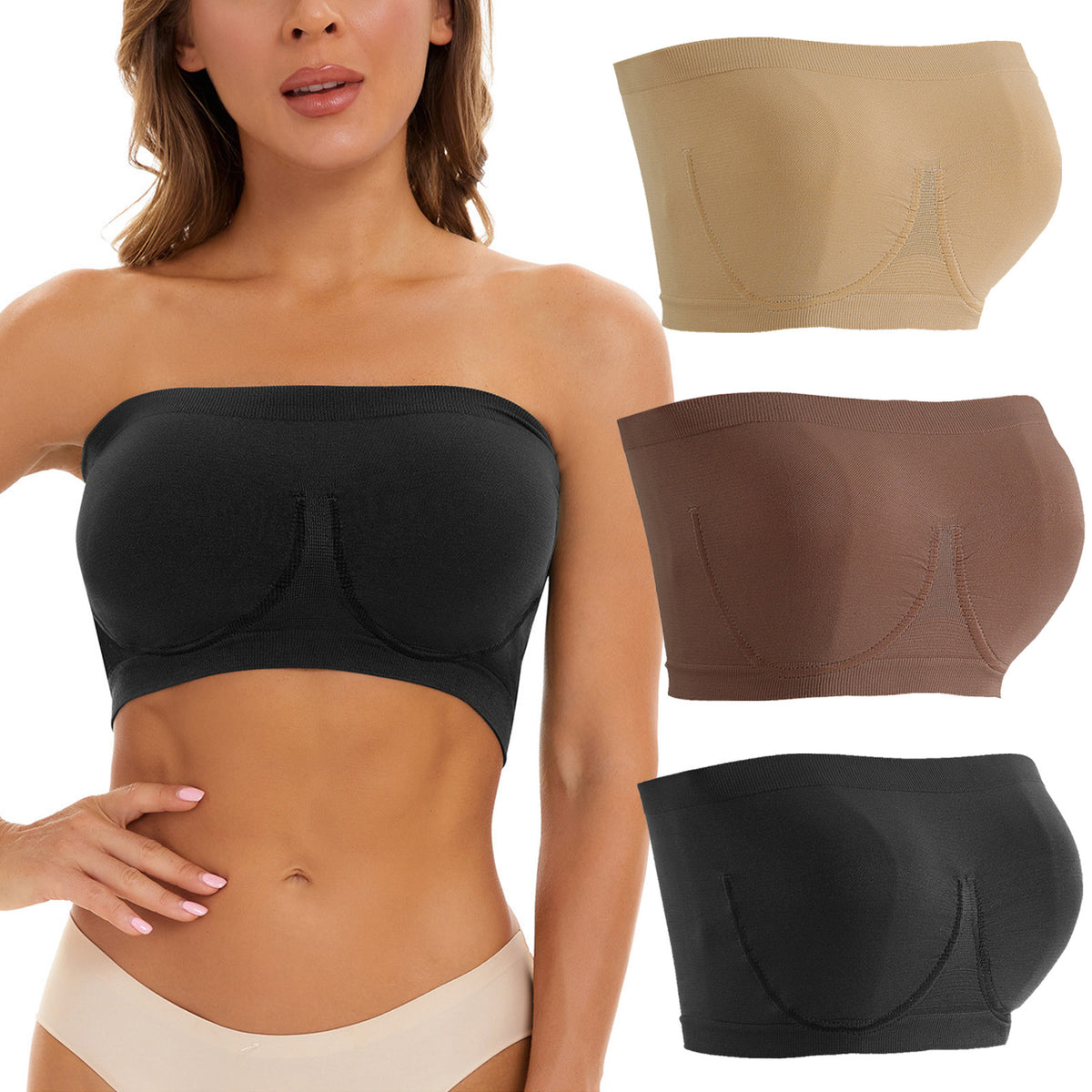 Plus-size strapless nylon and spandex bras