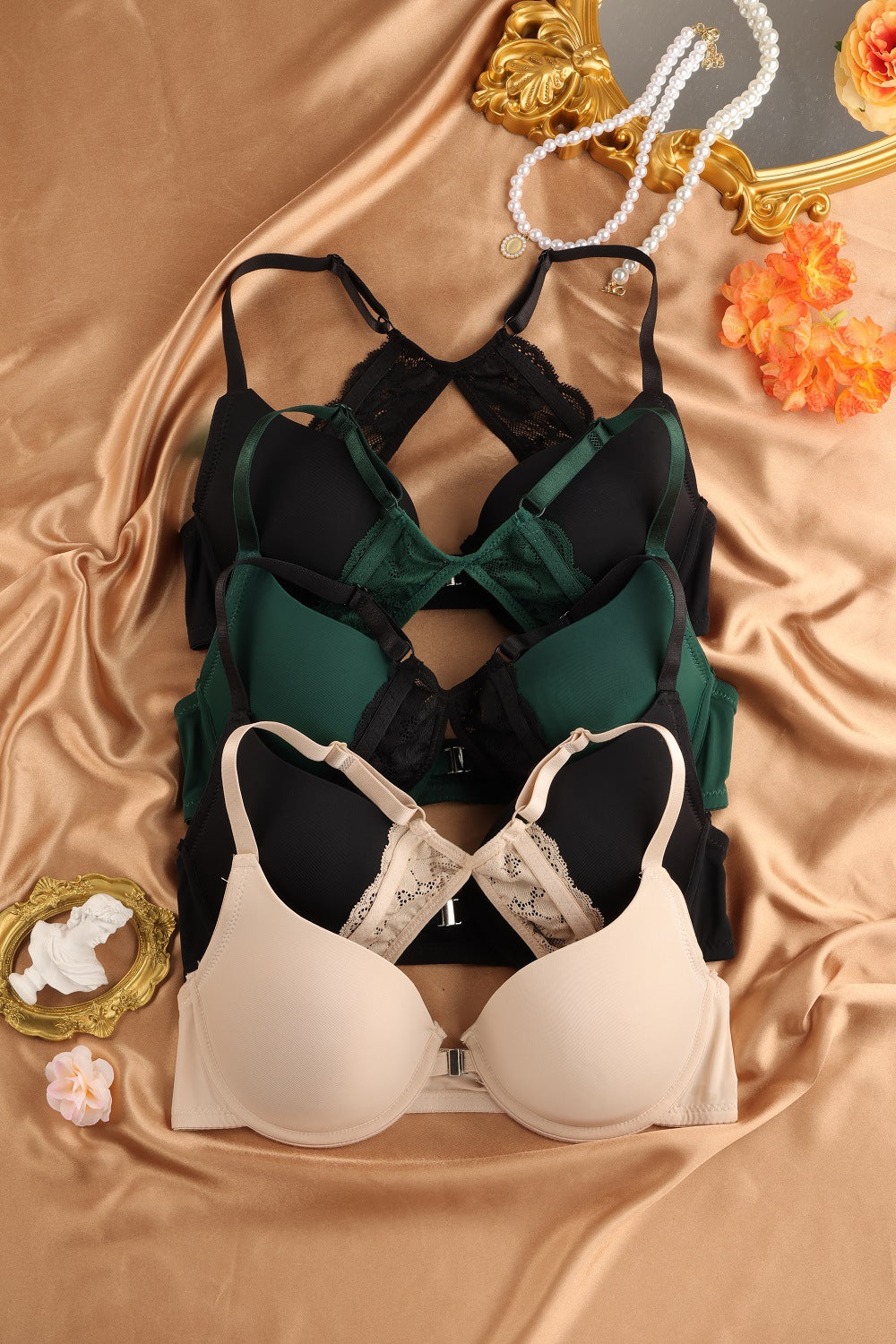 Push-up breathable front-closure lace and nylon bras - image 1