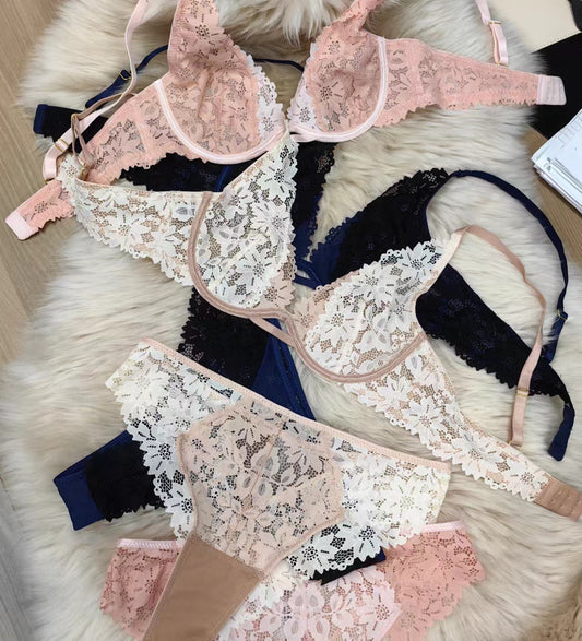 Push-up breathable sheer triangle lace lingerie styles - image 1