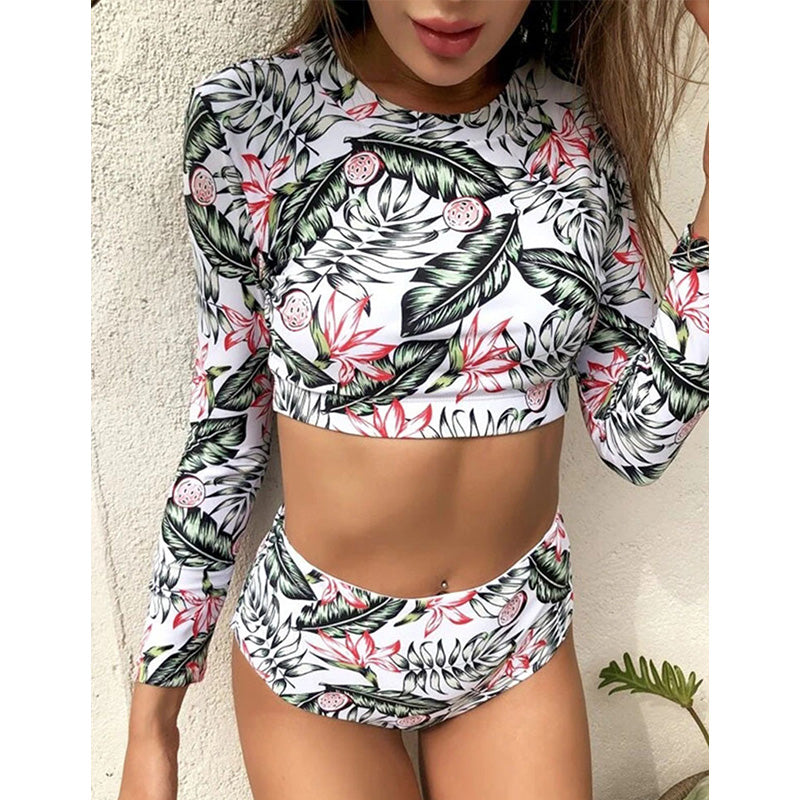 White long-sleeve nylon intimate bikini sets