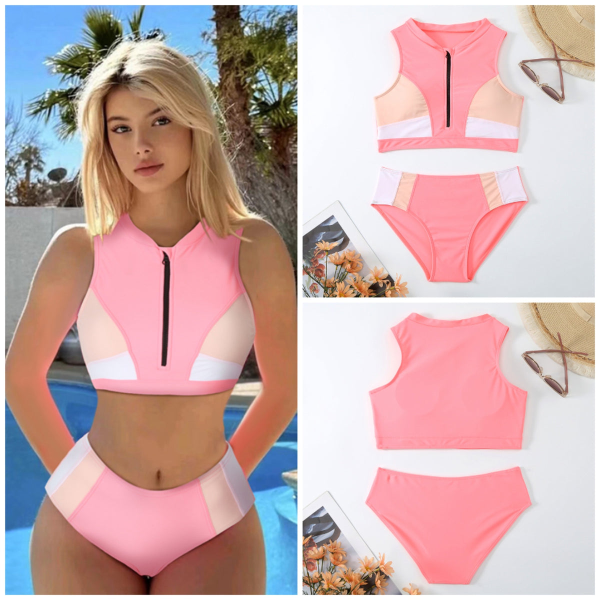 Pink high-waist nylon intimate bikini set - product image 1