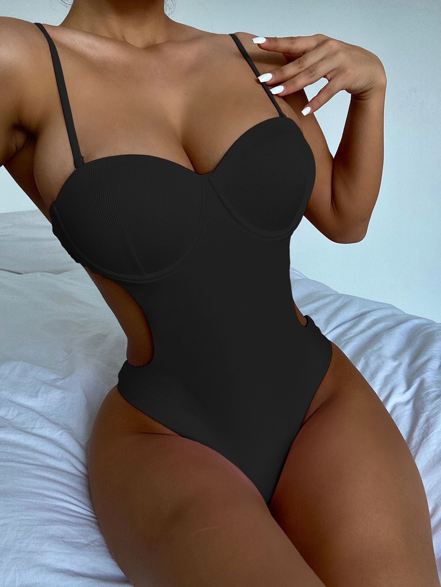 Black one-piece nylon intimate bikini sets