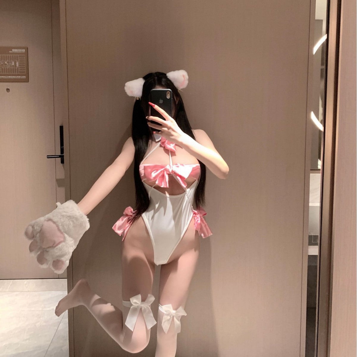 Crotchless Uniform Lace Lingerie Skirt Sets - Jumpsuit Cloth Strip / Average Size product image