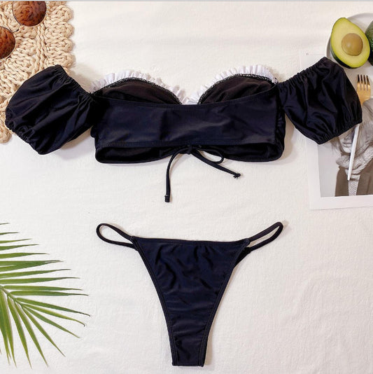 Black cutout polyester intimate bikini set - product image 1