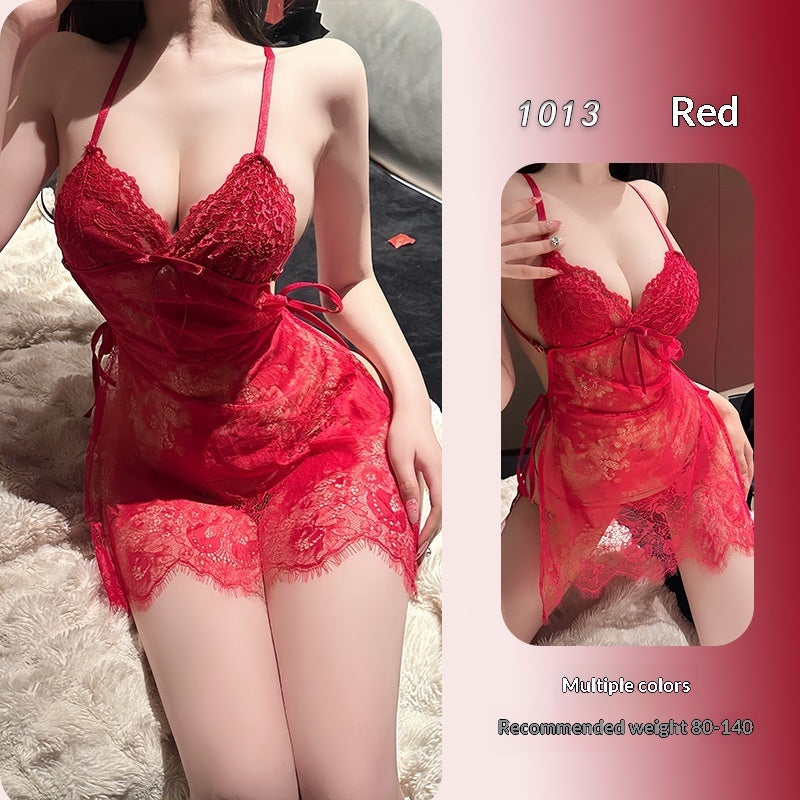 Sheer lace and nylon lingerie skirt sets