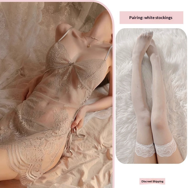 Crotchless fishnet sheer lace nightwear sets