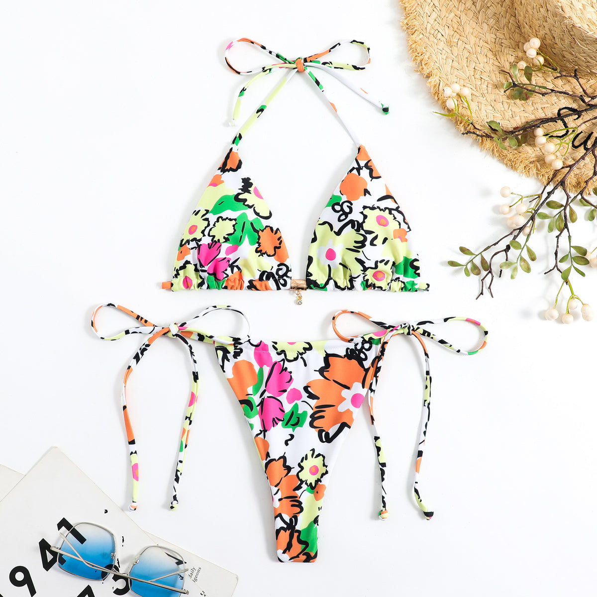 Backless floral lace and polyester bikini sets - image 4