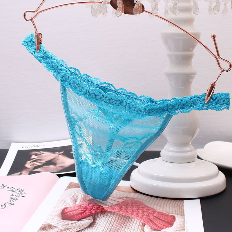 Low-waisted seamless sheer lace lingerie briefs