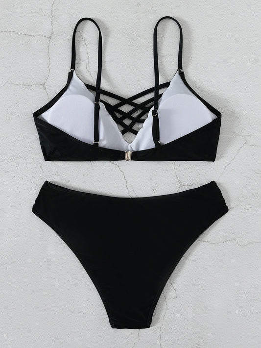 Black polyester lingerie bikini set - product image 2